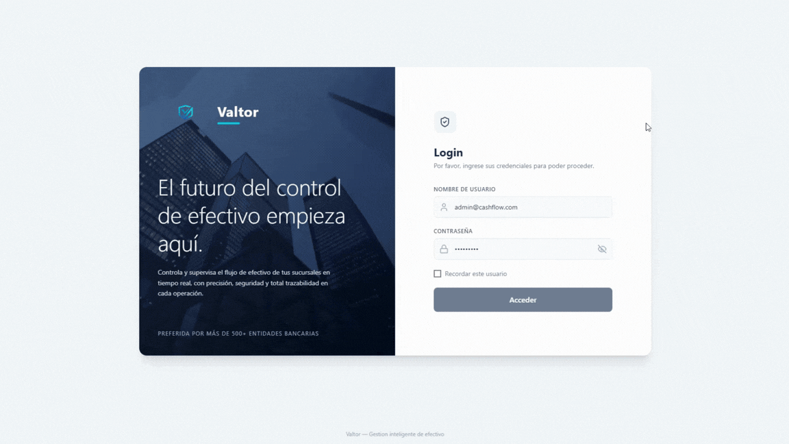 Dashboard principal de Valtor
